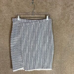 Brooks‎ Brothers Pencil Faux Wrap Skirt Women Size 6 Navy/White Woven Fringe Hem